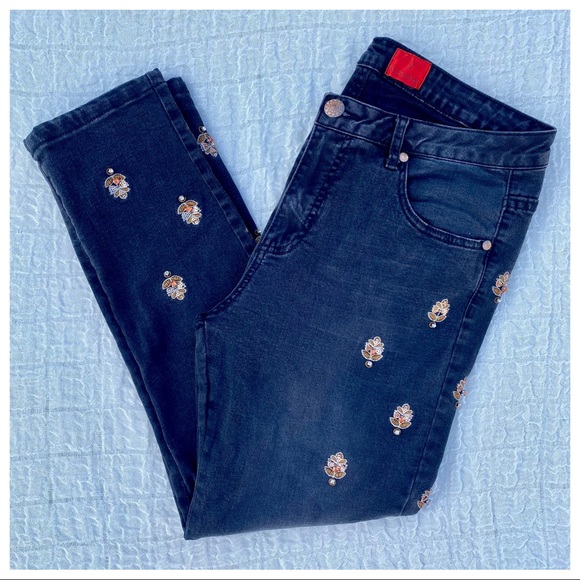 ๐HP๐ โค๏ธRARE VTG V Christina Embellish Bling Sequin Bejeweled Skinny Ankle Jean - Picture 4 of 16